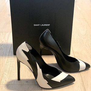 Saint Laurent Black/White Paris Flash Pumps